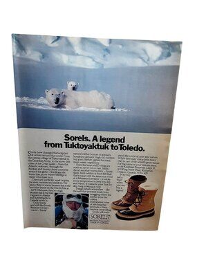 1984 Sorel Boots Print Ad Polar Bears Arctic Tuktoyaktuk